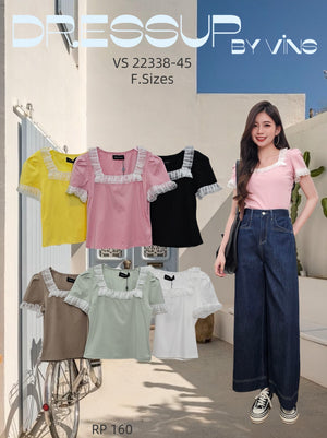 【补现货】22338 百搭棉质拼接蕾丝边上衣 RM45 Only🌸