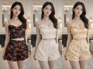 🔥MFD独家爆款🔥 高品质吊带款提花套装 上衣 ➕ 短裤 RM129 Only🌸（1-N3）