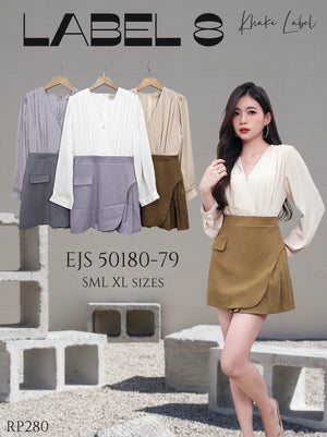 【补现货】 50180 长袖拼色连体裤裙 RM39 Only🌸 （原价 RM79 ）