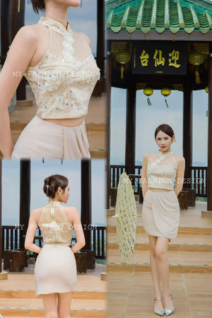 🏮MFD独家爆款🏮高品质气质款亮片旗袍套装 上衣 ➕ 裤裙 RM159 Only🔥（2-O3）