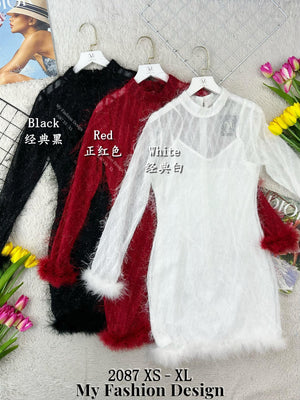 🔥黑卡独家爆款🔥高品质气质款毛毛连体裙 RM99 Only🌸 （2-J1）