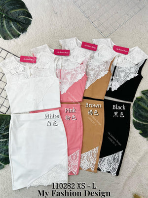 高品质棉质拼接蕾丝套装 上衣 ➕ 裙子 RM79 Only🌸 （2-T2）