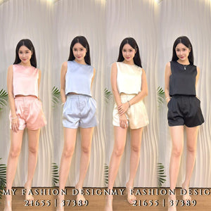爆款新品🔥 高品质气质休闲款缎面套装 上衣 ➕ 短裤 RM99 Only🌸(2-G2)（3-W3）