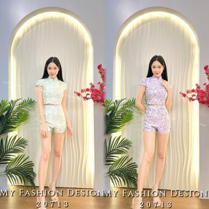 爆款新品🧧高品质气质款旗袍提花套装 上衣 ➕ 短裤 RM109 Only 🌸(2-T3)