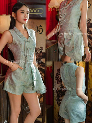 🏮MFD独家爆款🏮 高品质新中式休闲旗袍套装 上衣 ➕ 短裤 RM129 Only🔥（1-F2）