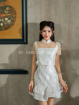 🍃MFD独家亲子系列🍃高品质气质提花款旗袍套装 上衣 ➕ 裤裙 RM159 Only☁️（1-M3）