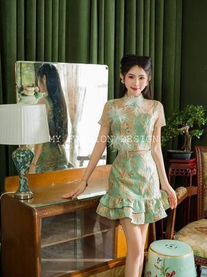 🍃MFD独家亲子系列🍃高品质气质提花款旗袍套装 上衣 ➕ 裤裙 RM159 Only☁️（2-P4）