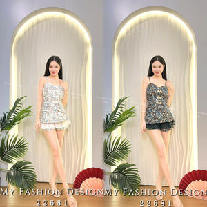 🔥爆款新品🔥高品质吊带提花款旗袍套装 上衣 ➕ 裤裙 RM129 Only🌸（1-O4）