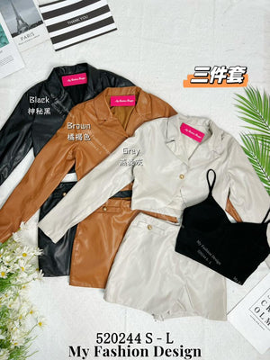 #️⃣🔥爆款新品🔥高品质气质款三件套皮质套装 上衣 ➕ 内搭 ➕ 裤子 RM129 Only🌸