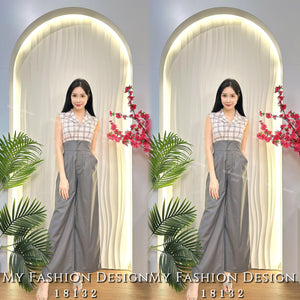 爆款新品🔥高品质气质格子拼接连体长裤 RM89 Only🌸（1-A2）