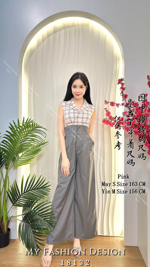 爆款新品🔥高品质气质格子拼接连体长裤 RM89 Only🌸（1-A2）