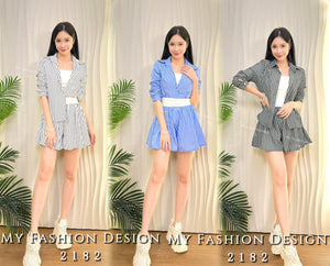 🔥黑卡独家爆款🔥 高品质条纹款衬衫套装 上衣 ➕ 短裤 RM109 Only🌸（2-K1）