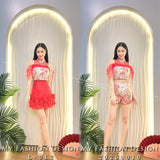 🔥MFD独家爆款🔥高品质网纱拼接提花旗袍套装 上衣 ➕ 短裤 RM139 Only🌸 （2-J3）