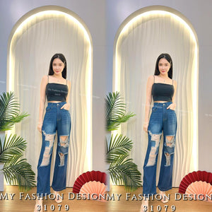 🔥爆款新品🔥高品质高腰牛仔破洞长裤 RM79 Only🌸 （1-Q4）