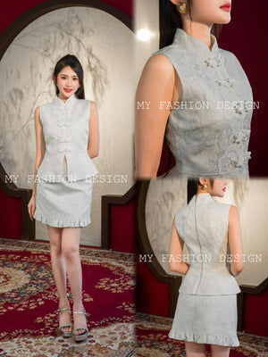 🔥MFD独家爆款🔥高品质提花款旗袍套装 上衣 ➕ 裤裙 RM99 Only🌸 （原价 RM159）