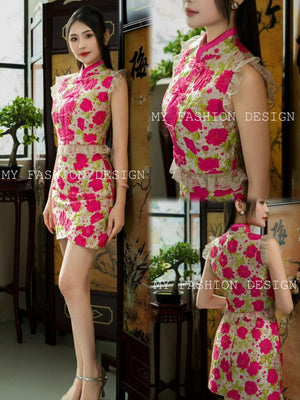 🔥银卡独家爆款🔥高品质气质提花款旗袍套装 上衣 ➕ 裤裙 RM149 Only🌸（1-C3）