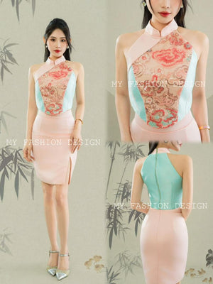 🔥银卡独家爆款🔥高品质cut in款旗袍套装 上衣 ➕ 裙子 RM159 Only🌸（1-G3）