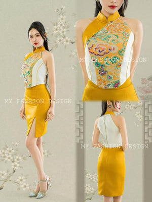 🔥银卡独家爆款🔥高品质cut in款旗袍套装 上衣 ➕ 裙子 RM159 Only🌸（1-G3）