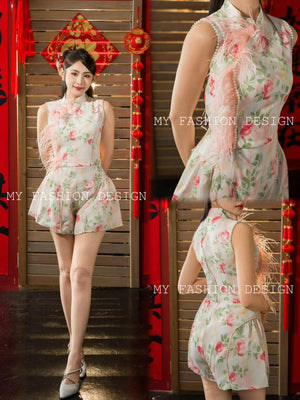 🔥MFD独家爆款🔥 高品质气质款花花旗袍套装 上衣 ➕ 短裤 RM129 Only🌸（1-H4）