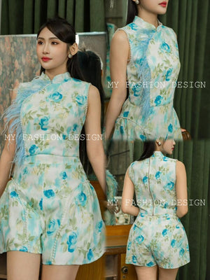 🔥MFD独家爆款🔥 高品质气质款花花旗袍套装 上衣 ➕ 短裤 RM129 Only🌸（1-H4）