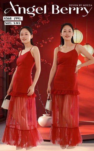 爆款新品🔥高品質吊带拼接网纱连体裙  RM99 Only🌸 （补现货）