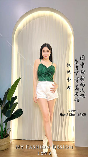 🔥🔥黑卡独家爆款❤️‍🔥 高品质千鸟格短版吊带上衣 RM59 Only🌸 =F4=
