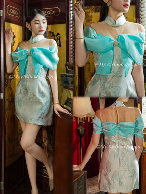 🏮MFD独家爆款🏮 高品质新中式蝴蝶结提花连体裤裙 RM135 Only🔥（1-D2）