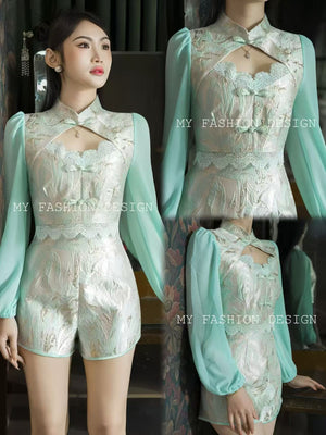 🏮MFD 独家爆款🏮 高品质提花旗袍套装 上衣 ➕ 短裤 RM149 Only🌸（1-D4）