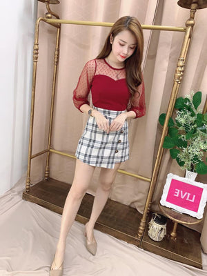 爆款新品🔥高品质网纱拼接格子连体裤裙 RM 75 ONLY ❤️(2-L2）